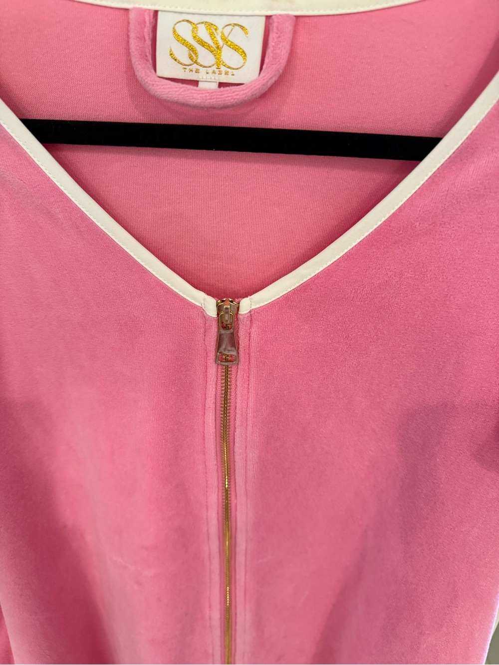 Pink Zip-Front Get ready with me robe with White Trim by S.S.S. The Label - Picture 4 of 4
